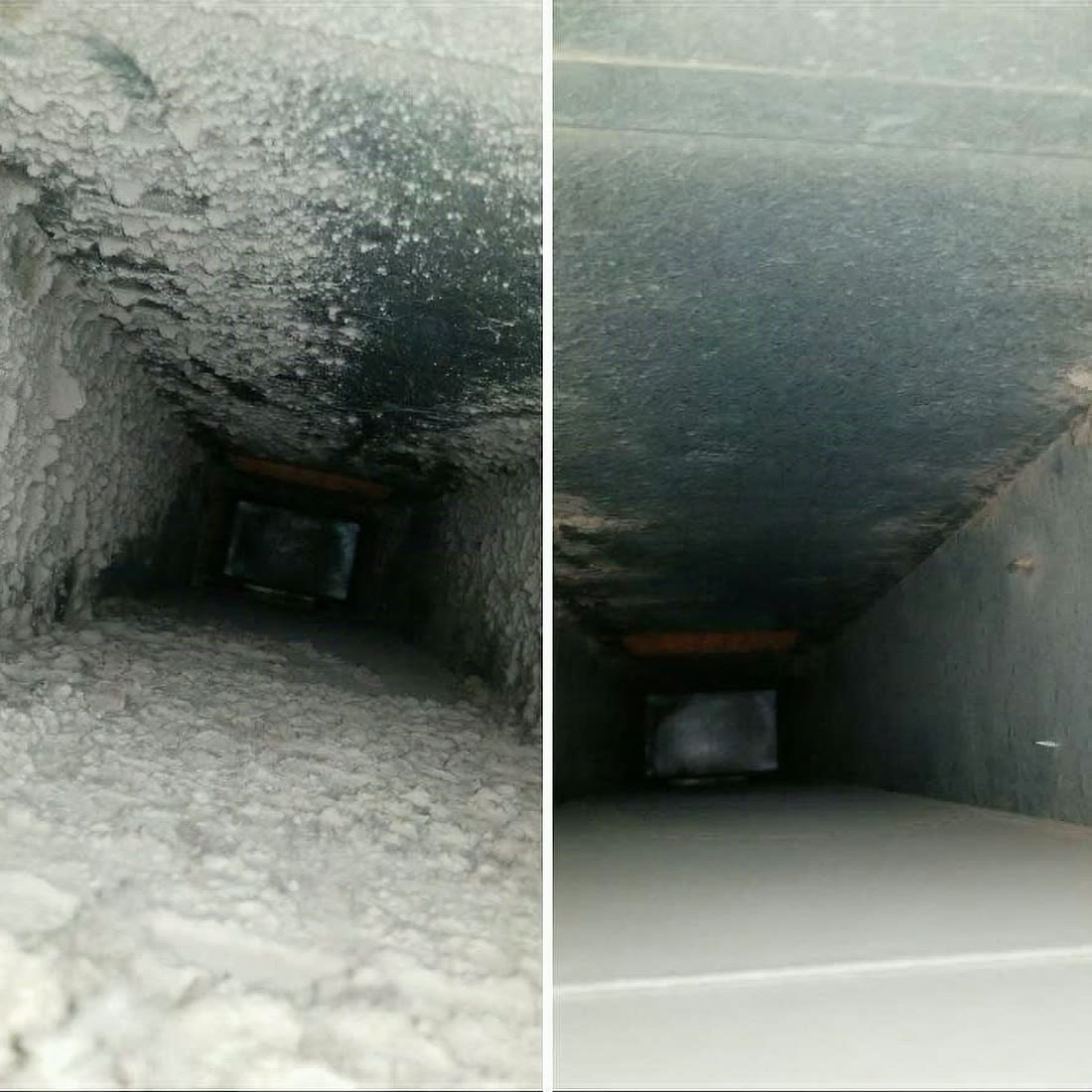 A duct line before and after cleaning